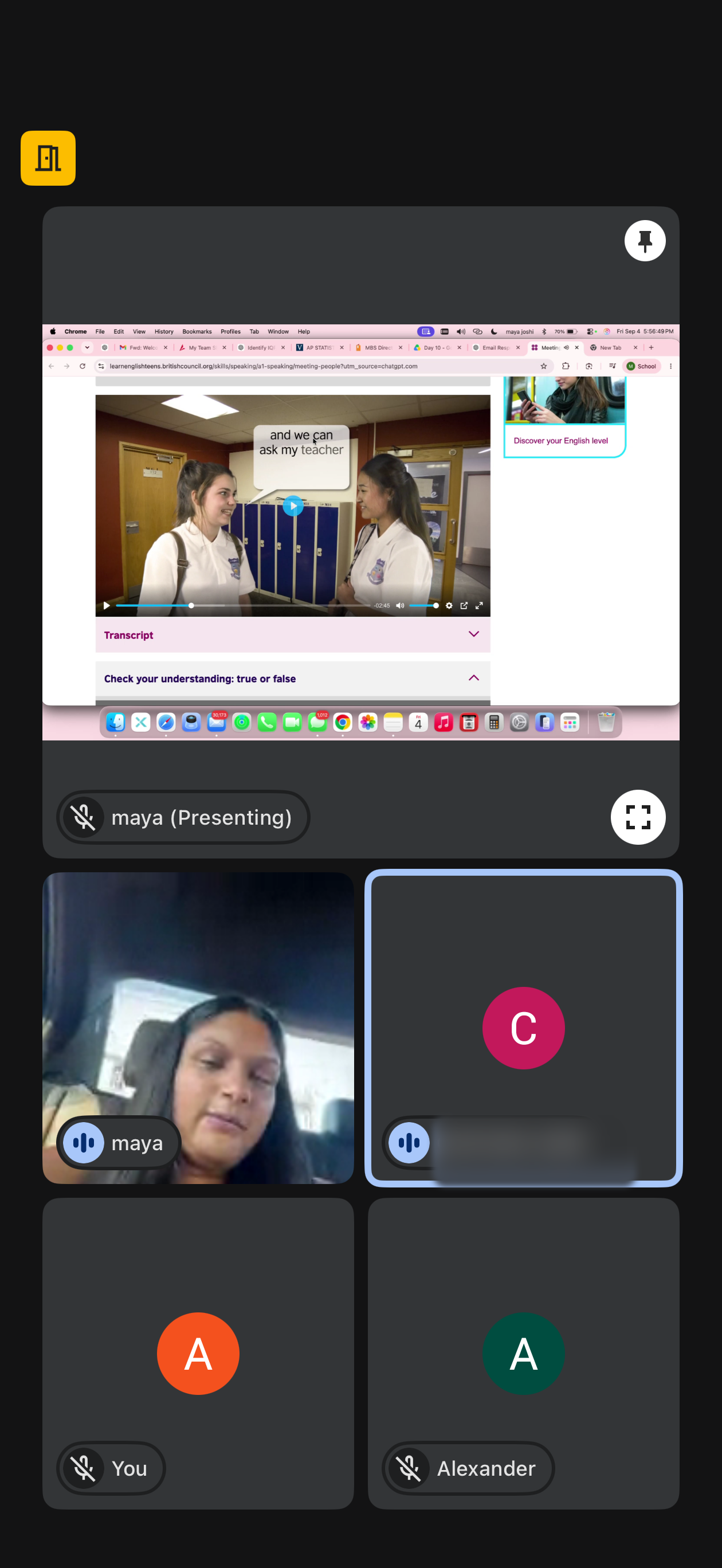 Volunteer teacher leading a live online English lesson