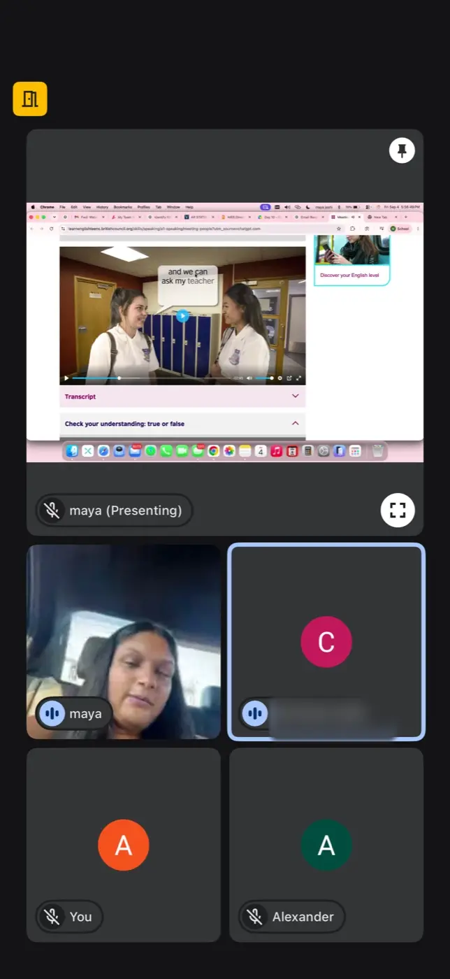 Volunteer teacher leading a live online English lesson