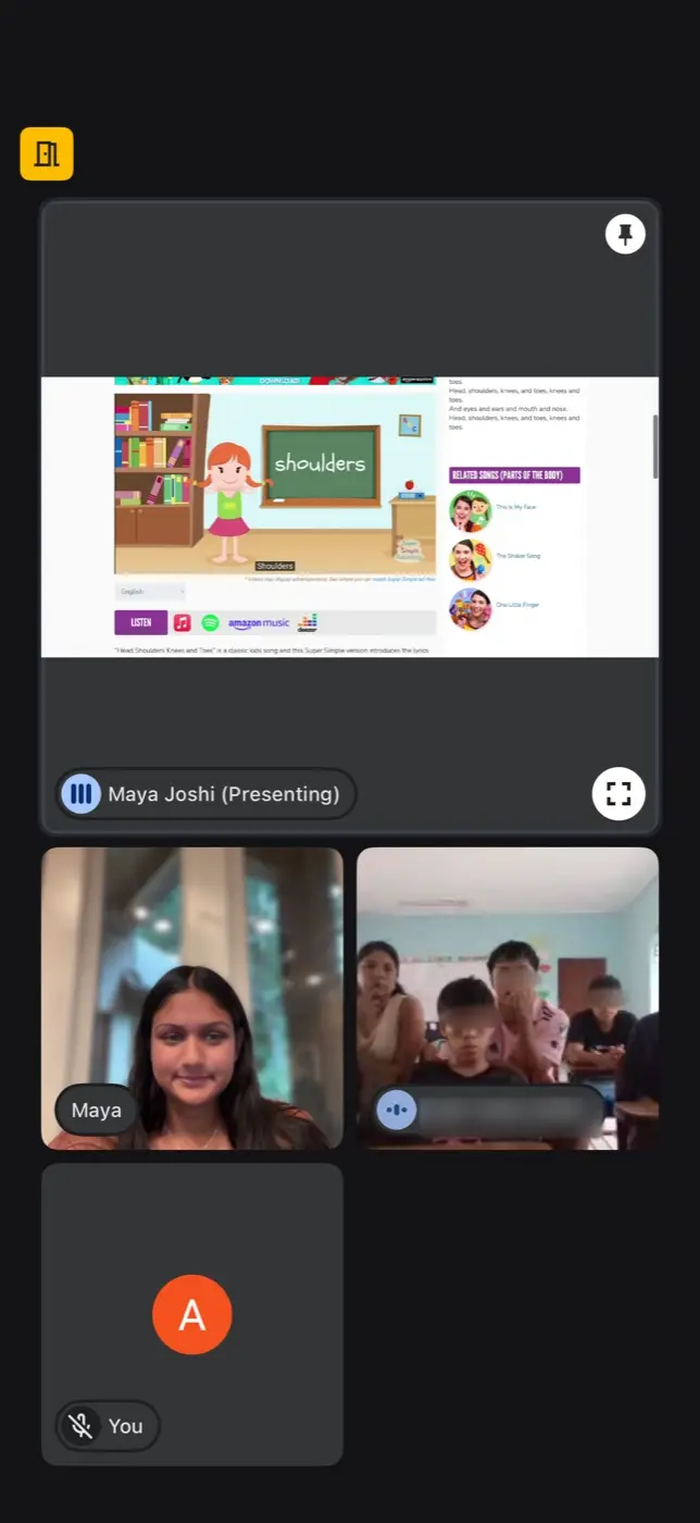 An online English lesson shared on screen with students in Trujillo